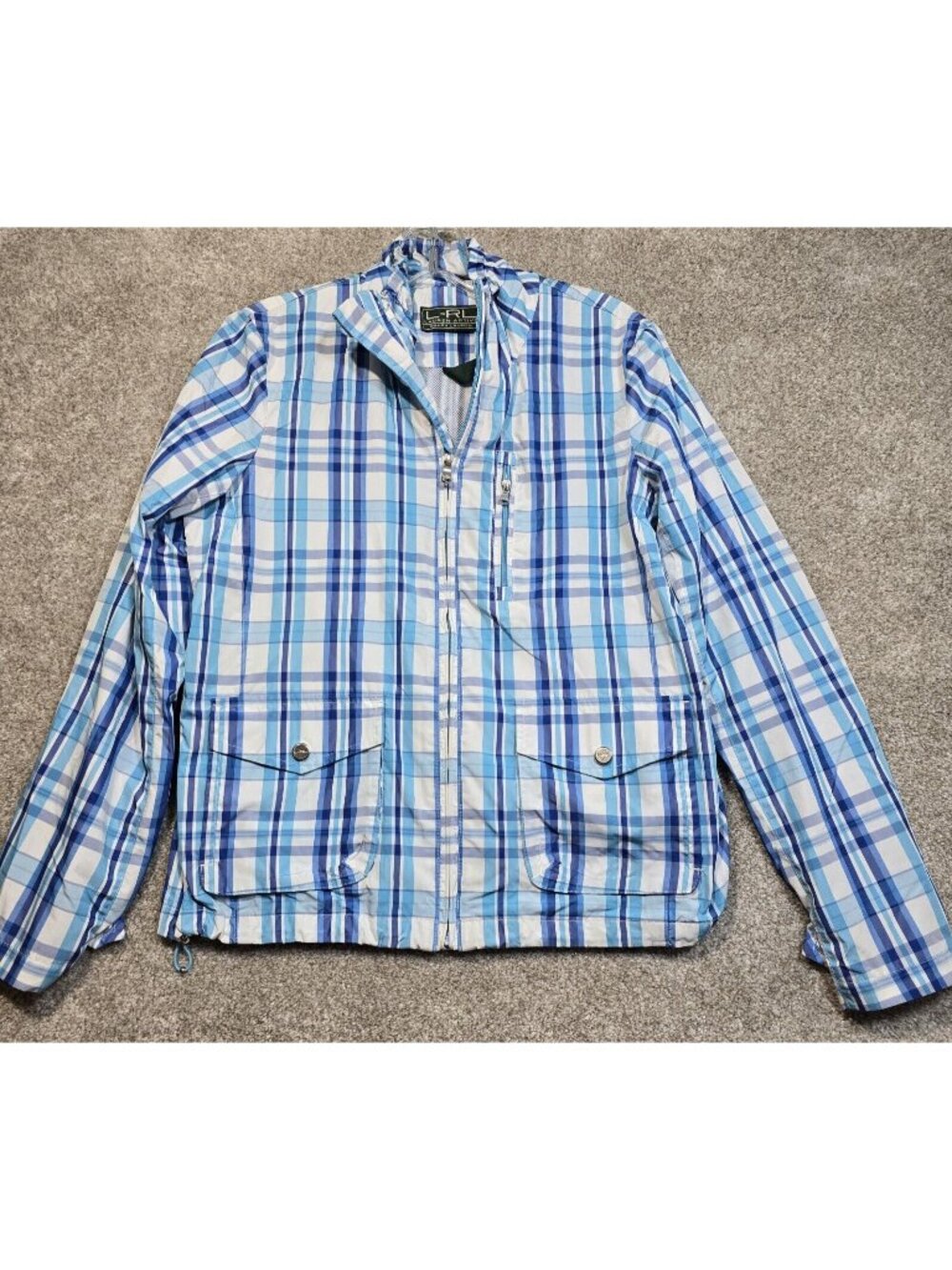 Ralph Lauren L-RL Lauren Active Blue Plaid Full Zip Long Sleeve Jacket Women's M